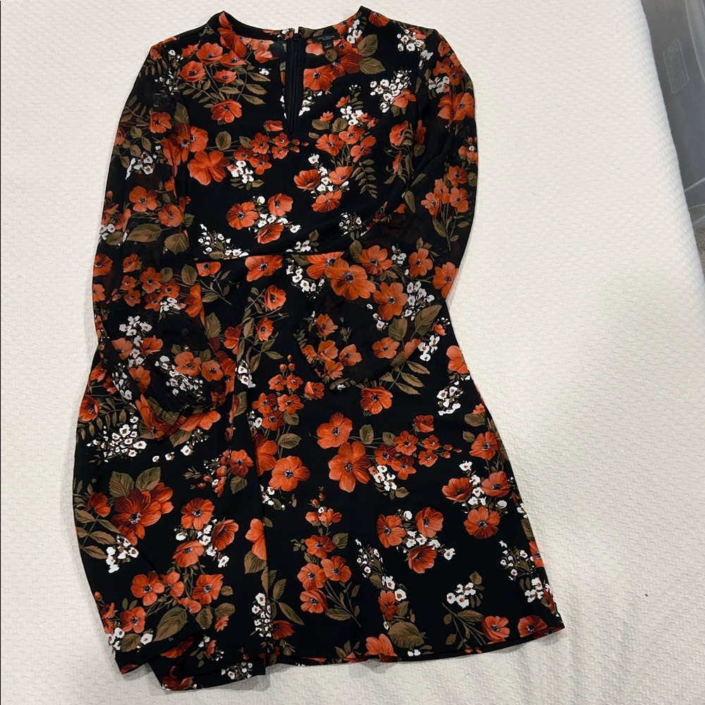 Floral Black Poppy Dress - hits above the knee with gorgeous sheer sleeves! 🤩